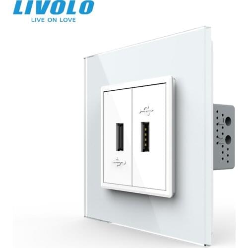 Livolo UK standard Wall USB charge Socket, USB plugs,2.1A current, New Style Crystal Glass Panel, 3colors choice