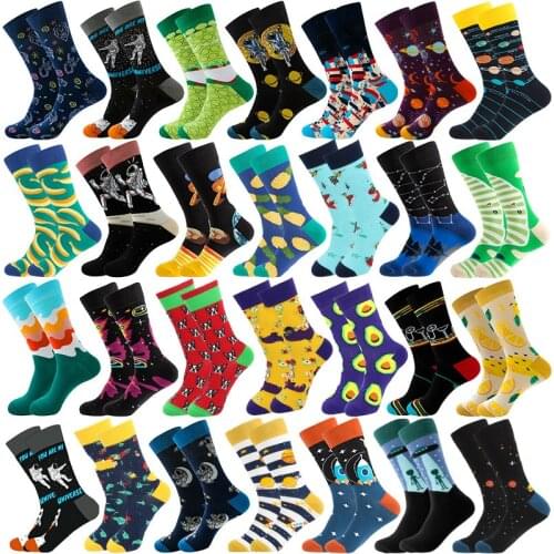 2020 New Hip Hop Cotton Mens Socks Harajuku Happy Funny Avocado Alien Rocket Fruit Socks For Male Wedding Christmas Gift