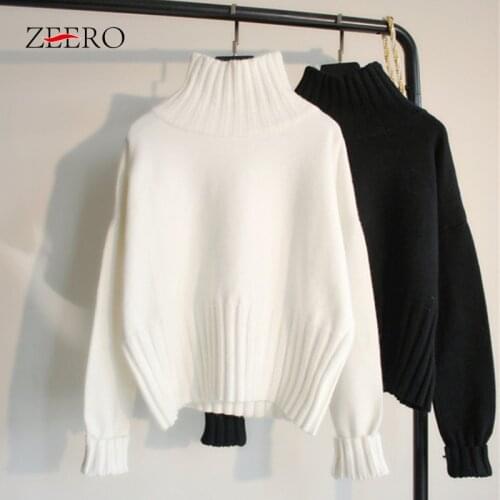 2020 Autumn Knit Sweater Women Black Thick Long Sleeve Turtleneck Knitted Loose Pollover Korean Female Winter Warm Soft Sweaters