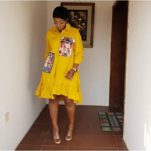 Zoctuo Print Dress Night Club Loose Irregular Ruffle Pleated A-line Midi Dresses Casual Turn-down Collar Girls Long Sleeve Dress