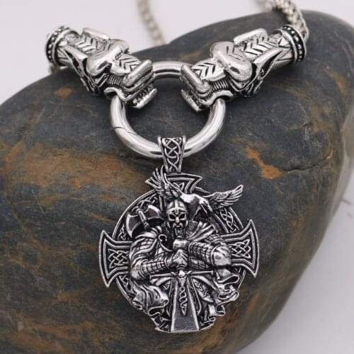 Retro Nordic Mythology Odin Crow Viking Warrior Pendant Necklace High Quality Metal European and American Popular Jewelry