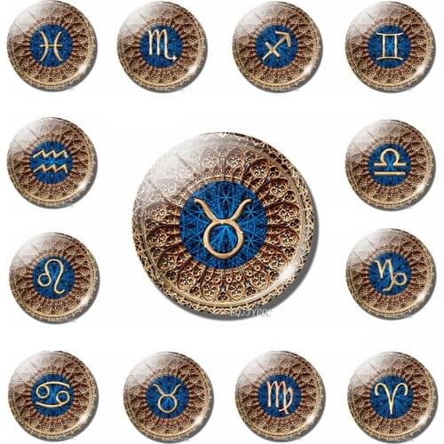 Retro Zodiac Sign Fridge Magnet Glass Cabochon 12 Constellation Message Board Sticker Birthday Memorial Fridge Magnet Home Decor