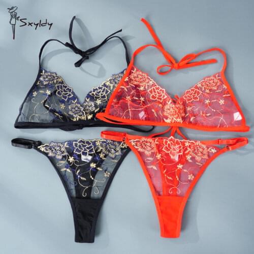 Sexy Lace Lingerie for Women Sexy Black Bra Set Transparent Mesh Embroidery Underwear Women Halter Straps Lingerie Set New