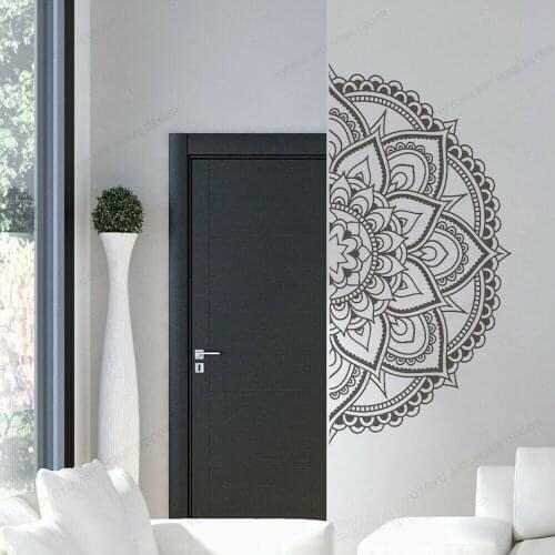 Removable Lotus Flower Half Mandala Home Decor Wall Paper Art Vinyl bedroom Wall Stickers Living Room Wall Poster WU216