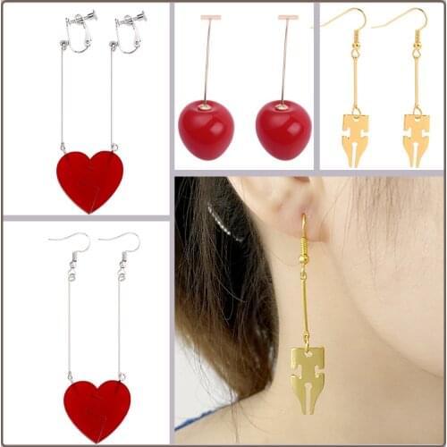 JOJOS Bizarre Adventure Earring Rohan Kishibe Pen Kujo Jotaro Broken Heart Drop Earrings Noriaki Cherry Ear Clip Cosplay Jewelry