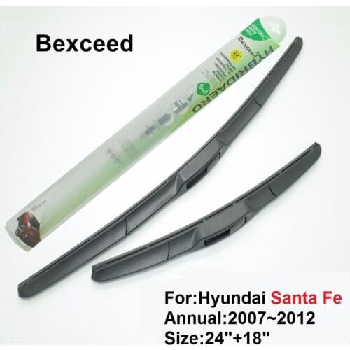 Wiper Blade for Hyundai Santa Fe 24"+18" Bexceed of Rubber Car Windshield Hybrid Windscreen 2007 2008 2009 2010 2011 2012