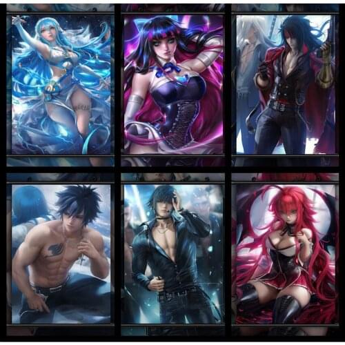 WTQ Akali/Final Fantasy Vincent /Panty & Stocking /Fairy Tail Gray Fullbuster Canvas Painting Anime Posters Wall Art Home Decor