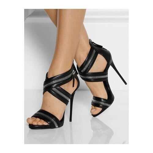 Glamous Sexy Peep Toe Women Sandals High Heels Ankle Straps Zipper Decoration Gladiator Summer shoes woman Sandals Elegant Party