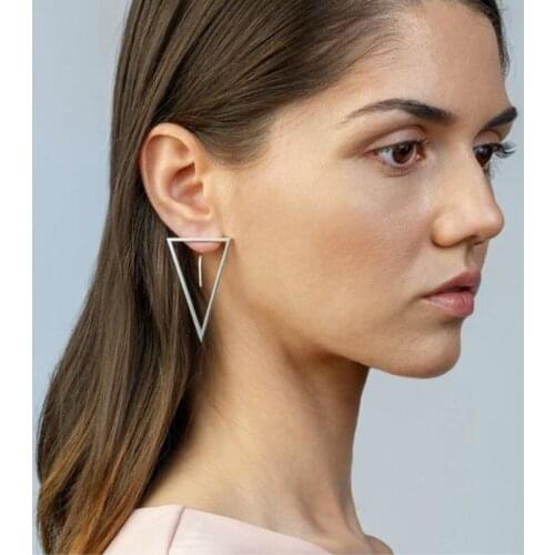 New Simple Triangle Earrings Back Insert Stick Stud Earrings Punk Jewelry For Women Gold Silver Color Party Wedding Accessories
