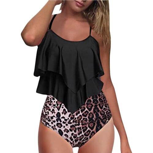 Women Leopard Bikini High Waist Tankini Swimsuit Brazilian Ruffle Push Up Padded Swimsuit Sexy Swimwear Biquini #G3