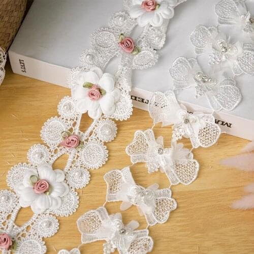 1 yards Embroidered Lace Bowknot Trim Ribbon for Diy Craft Curtain Clothing Sewing Accessories Decor