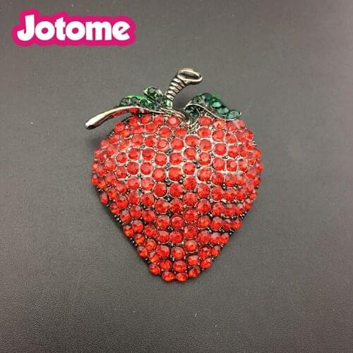 100pcs/lot Jewelry Vintage Style Red Crystal Big Strawberry Brooch Pin Fruit Gold-Tone Brooch For Woman