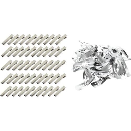 100 Pcs Silver Hair Clips :50 Snap Hair Clips 40mm Craft Bow & 50 Pcs Mini Crocodile Clips for Hair DIY