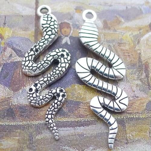 20pcs Snake Charms 15mm x 42mm DIY Jewelry Making Pendant antique silver color