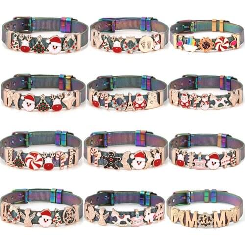 2021 Christmas Jewelry Mesh Charm Bracelets With Santa Claus Bells Beads Bracelet For Women Men Christmas Jewelry Special Offer
