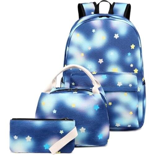 M68C 3pcs School Backpacks for Teen Girls Nylon Bookbags Travel Laptop Daypack Lightweight with Lunch Bag Pencil Case Set