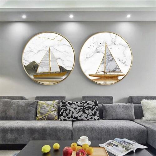 Abstract Modern Mountain Golden Bird Landscape Sailboat Canvas Painting Wall Art Poster Print Picture For Living Room Home Decor
