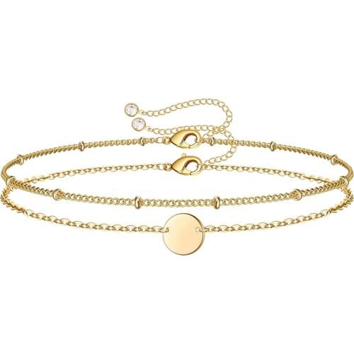 New double round bead 14K gold bracelet for women fashion simple style disc bracelet 2021