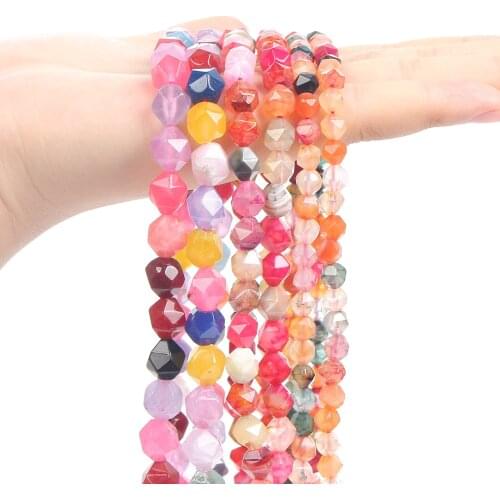 Faceted Multicolor Agate Natural Stone Beads Loose Spacer Beads for Jewelry Making Needlework Bracelets DIY Necklace Accessories