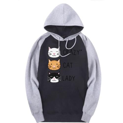 Crazy Cat Lady Solid Mans Raglan Sweatshirts Hooded 2020 New Arrival Tracksuits Brand Streetwear Hoodies Male Supoleron Hombre