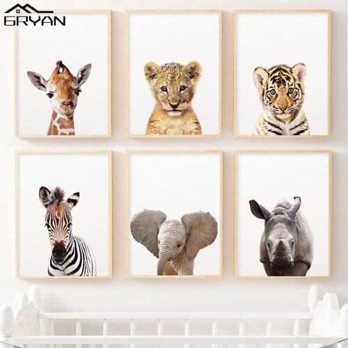 Baby Lion Tiger Giraffe Zebra Elephant Nursery Canvas Painting Animal Print Poster Wall Art Decorative Nordic Picture Kids Room