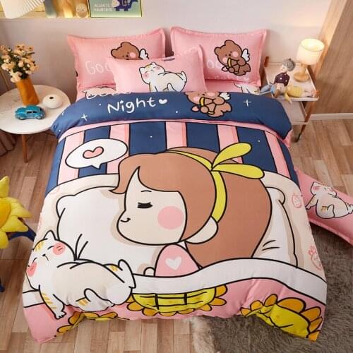 Pure Cotton Cartoon Four-Piece Cotton Childrens Three-Piece Suit Boys and Girls Quilt Cover Student Dorm Bedding