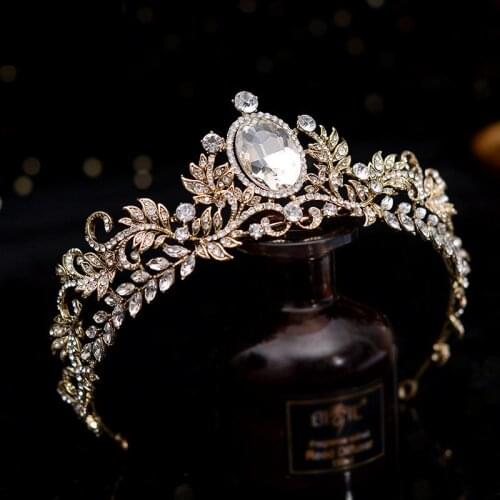 Queen Gold Crystal Bridal Tiaras Headband Wedding Crowns Baroque Big Rhinestone Pageant Diadem Hair Jewelry Hair Accessories