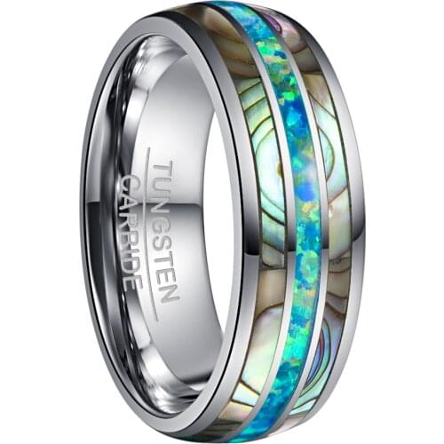 Tungsten Carbide Ring 8mm wide dome steel inlaid with two acacia + green color Opel tungsten steel ring hot sell