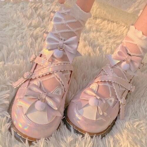 Kawaii Tea Party Buckle Japanese Cute Bowknot Anime Lolita Flats Women Round Toe Harujuku Jk Uniform Shoes Cosplay Sweet Girls