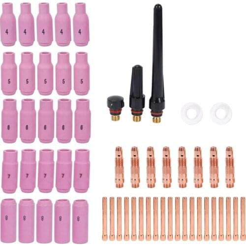 58Pcs Tig Welding Torches Gas Lens Kit Collet Body Alumina Nozzle Consumables Kit Fit Wp-17/18/26 Series Tig Welding Torch Acces