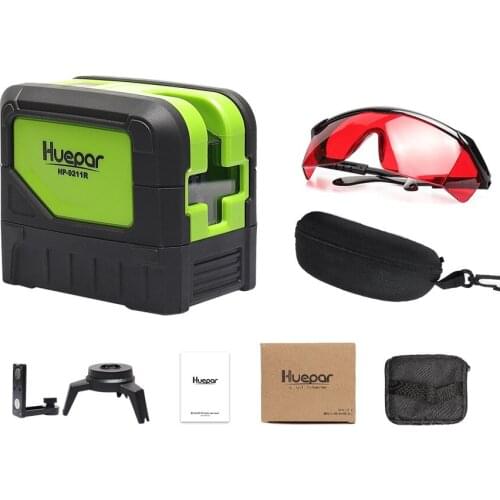 Huepar 2 line Red Cross Line Laser Level 2 Dots Self-leveling Vertical Horizontal Lasers 2pcs Magnetic Bases + Red Laser Glasses