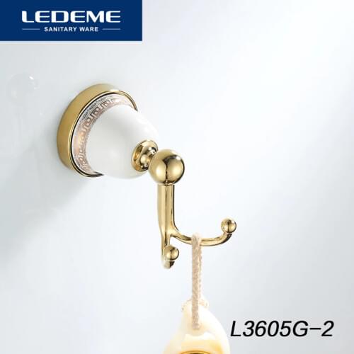 LEDEME Robe Hooks Wall Hook Modern Bathroom Fixed Ceramic Base Towel Bar Cloth Coat Hooks Hook Bathroom Accessories L3605G-2