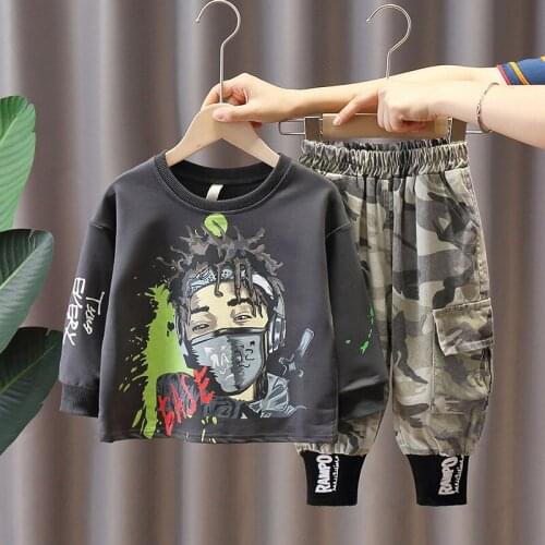 Fashion Trendy Boy T-Shirt+Camouflage Trousers 2pcs/set Clothing Set Handsome Kids Boy Suit Fall Long Sleeve Children Clothes