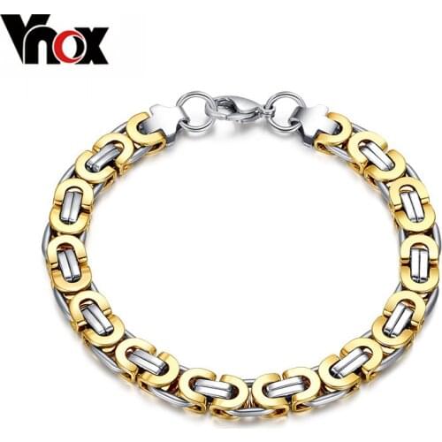 Vnox Stainless Steel Men Biker Byzantine Link Chain Bracelet Bangle Punk Male Jewelry High Quality free gift Box Casual Jewellry