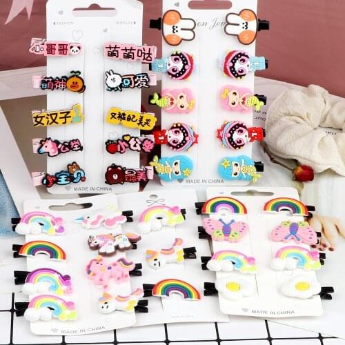 3-10Pcs/Set Rainbow Hair Clip Sets Cartoon Unicorn Mermaid Ornament Hairpin Peking Opera Barrette Girl Kids Headwear Accessories