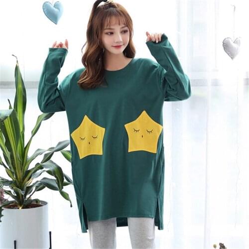 Autumn new pajamas ladies long-sleeved cotton casual home wear simple suit thin bathrobe women two-piece suit night gown 2020