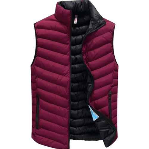 Autumn Vest Men Fashion Stand Collar Mens Sleeveless Jackets Casual Slim Fit Cotton Pad Coats Man Winter Waistcoats Plus Size