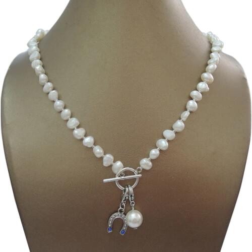100% NATURE FRESHWATER PEARL NECKLACE,half round 7-8 mm baroque pearl necklace,NICE U,heart,glasses,flower,key pendant