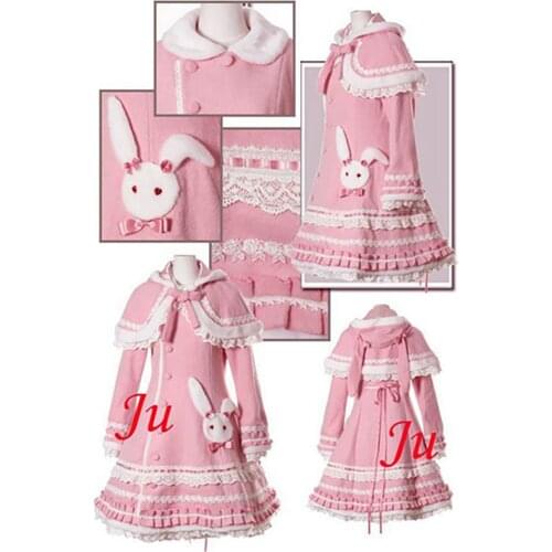 Gothic Lolita Punk Pink Wool Coat With Cape Cosplay Costume Tailor-made[CK876]