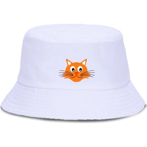 Cute Orange Cat Panama Hats Women Men Fashion Beach Cap Sunscreen Hip Hop Fishermans Caps Outdoor Unisex Bucket Hat