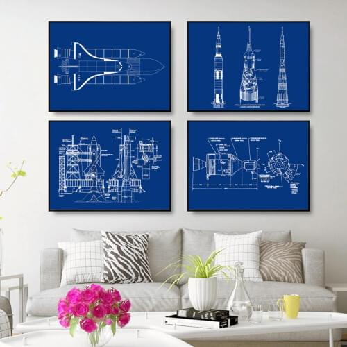 Rocket Patent Blueprint Drawing Science Picture Poster Picture Poster Canvas Print Painting Wall Art Living Room Home Decoration