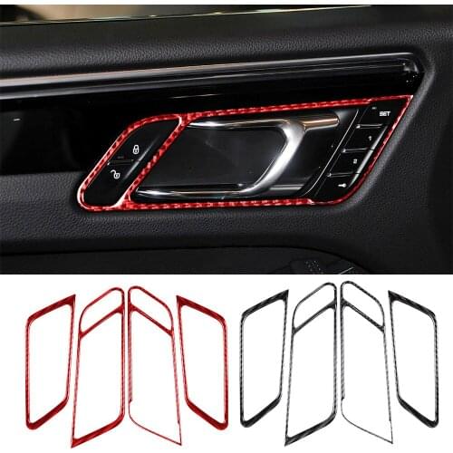 Fit For Porsche Macan 2014-2021 Soft Real Carbon Fiber Interior Door Handle Panel Cover Decorative Trim Car Accessories