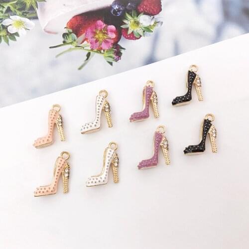 10pcs/pack High Shoes Enamel Charms Metal Gold Pendants Handmade Craft Charms for Jewelry Making