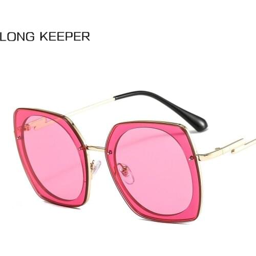 LongKeeper Oversized Square Sunglasses Women Men Brand Designer Vintage Punk Sun Glasses Female Metal Frame Eyewear UV400