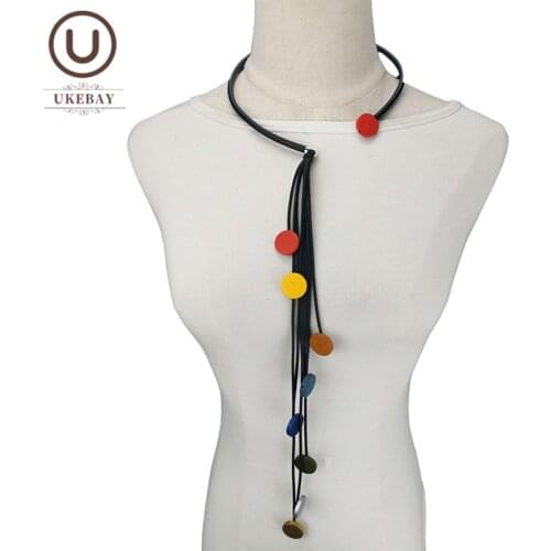 UKEBAY New Handmade Wood Necklaces Top Designer Gothic Necklace Female Long Chain Match Clothes Choker Necklace Rubber Jewellery