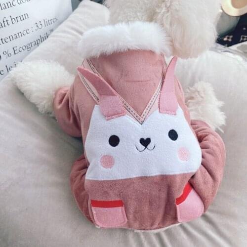 Thicken Rabbit Pink Carrot Winter Dog Clothes Pet Puppy Cute Jumpsuit XS XL Snow Thick Fur Designer Toy Terrier Drop Shipping