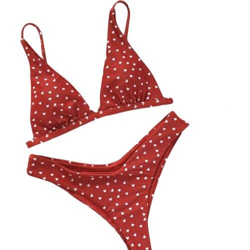 Women Love Printing Set Push-Up Padded Bra Beach Bikini Set Swimsuit Swimwear Women Girls Bikini Set Solid Padded Bow Sexy