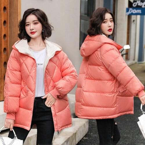Winter Jackets Coats Female Parker 2021 New Candy Color Hooded Down Cotton Jacket Thicke Warm Women Short Basic Coats Outerwear