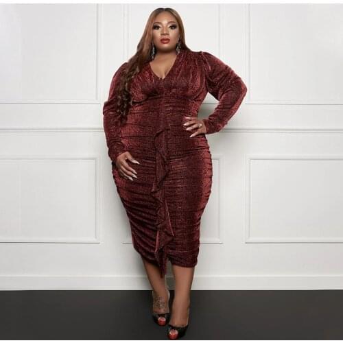 Winter Plus Size Clothing for Women High Waist Sexy Dresses Birthday Dress Draped Vintage Bodycon Dress Wholesale Dropshipping