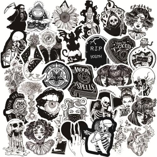 10/30/50PCS Black and White Punk Graffiti Stickers Car Motorcycle Travel Luggage Guitar Skateboard Kid Cool Sticker Toy Decal